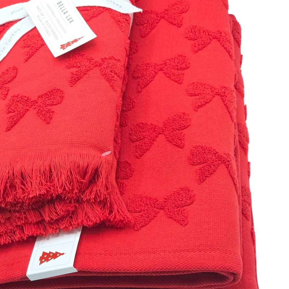 Bella Lux Christmas Collection Red Bows Embossed Turkish Cotton Towel Set Of 4pc - Picture 6 of 10